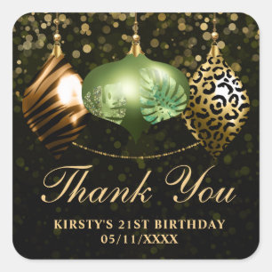 Elegant Safari Jungle Christmas Baubles Birthday Square Sticker