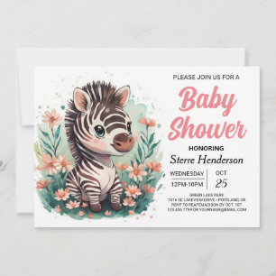 Elegant Safari Pink Zebra Baby Shower Invitation