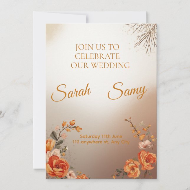 Elegant Saffron Floral Wedding Invitation Set (Front)
