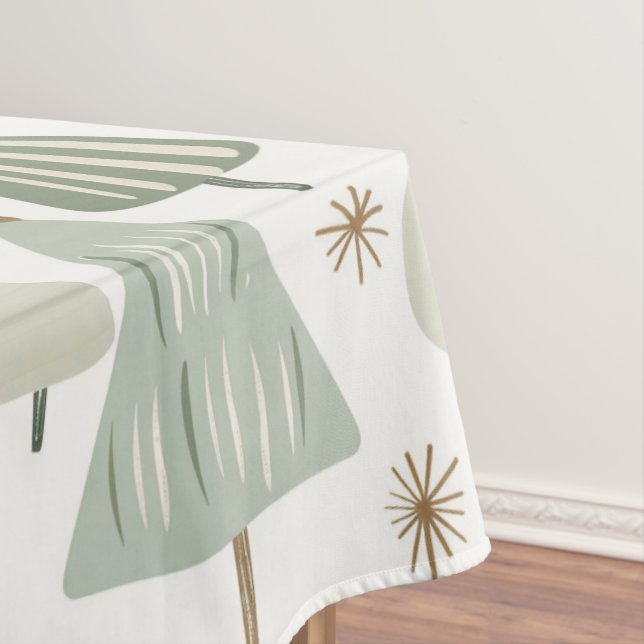 Elegant saga green Christmas Trees pattern Tablecloth (In Situ)