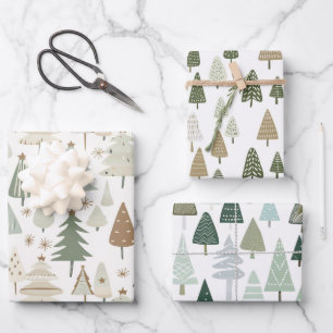 Elegant Saga green Christmas Trees pattern Wrapping Paper Sheet