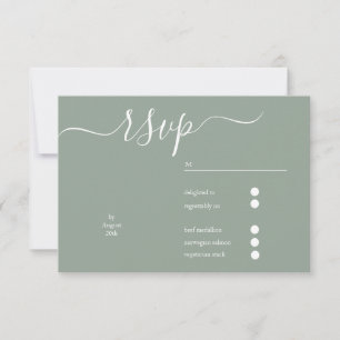 Elegant Saga Green script  wedding RSVP Card