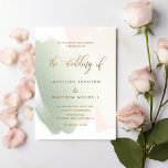 Elegant Sage and Blush Brush Strokes Wedding  Invitation<br><div class="desc">Embrace the beauty of simplicity and elegance with this stunning wedding invitation. Featuring soft sage green and blush pink hues in delicate brush strokes, this design evokes a modern, yet timeless feel perfect for your special day. "The Wedding of" is printed in faux gold foil, adding a touch of luxury...</div>