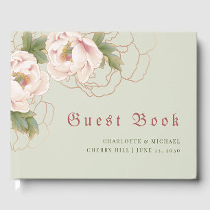 Elegant Sage and Blush Peony Floral Guest Book