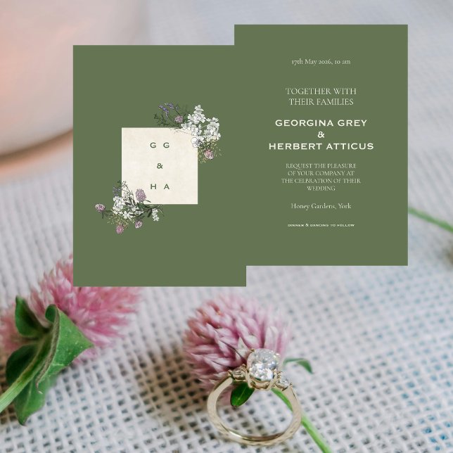 Elegant Sage and Cream Monogram Wedding Invitation (Creator Uploaded)