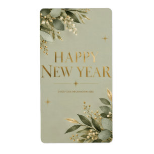 Elegant Sage and Gold Happy New Year Greeting
