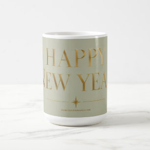 Elegant Sage and Gold Happy New Year Greeting Coffee Mug