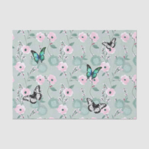 Elegant Sage and Pink Florals with Butterflies Tissue Paper