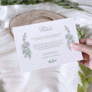 Elegant Sage Baroque Roses Wedding Enclosure Card