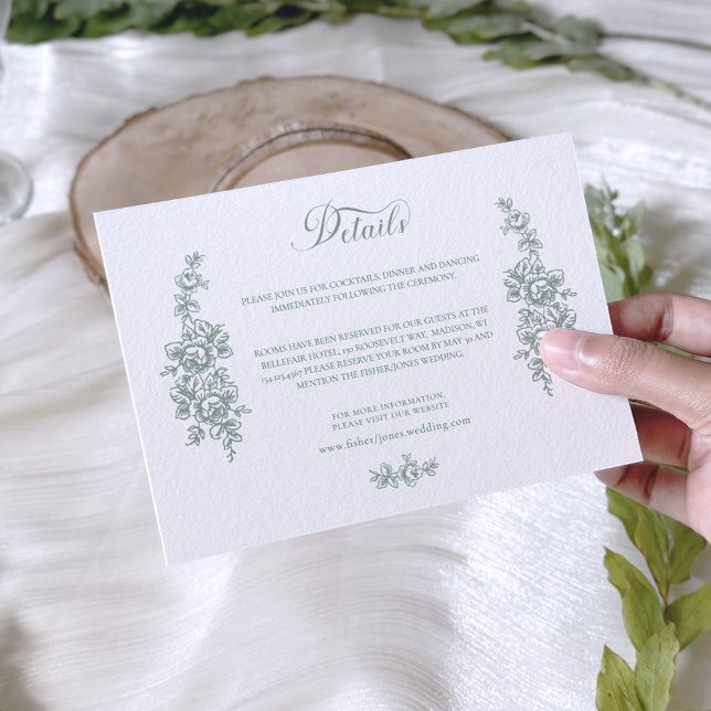 Elegant Sage Baroque Roses Wedding Enclosure Card (Creator Uploaded)