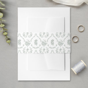 Elegant Sage Baroque Roses Wedding Invitation Belly Band