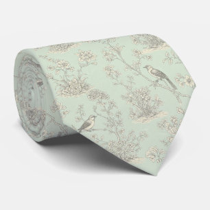Elegant Sage Bird Botanical Toile Pattern Tie