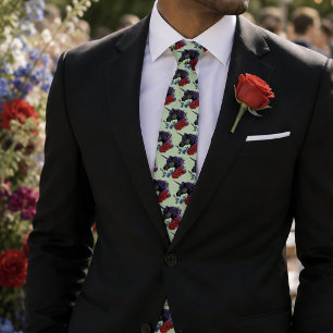 Elegant Sage Black Unicorn Floral Fantasy Wedding Tie