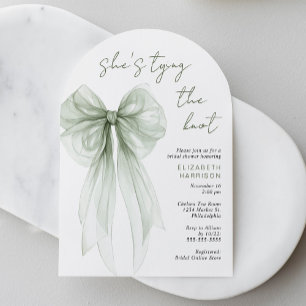 Elegant Sage Bow Watercolor Arch Bridal Shower Invitation