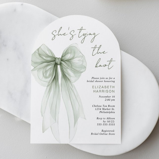 Elegant Sage Bow Watercolor Arch Bridal Shower Invitation (Elegant Sage Bow Watercolor Arch Bridal Shower Invitation)