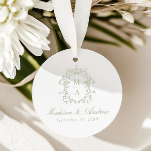 Elegant Sage Chinoiserie Crest Monogram Wedding Favour Tags