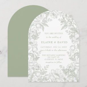 Elegant Sage Chinoiserie Floral Botanical Wedding Invitation