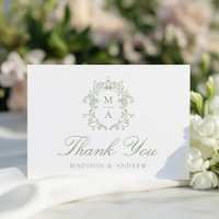 Elegant Sage Chinoiserie Monogram Crest Wedding