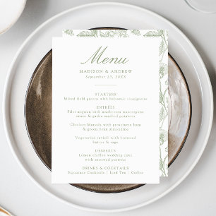 Elegant Sage Chinoiserie Victorian Floral Wedding Menu