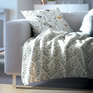 Elegant Sage Cream Minimalist Boho Floral Pattern Fleece Blanket