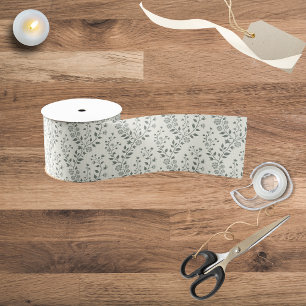 Elegant Sage Cream Minimalist Boho Floral Pattern Grosgrain Ribbon