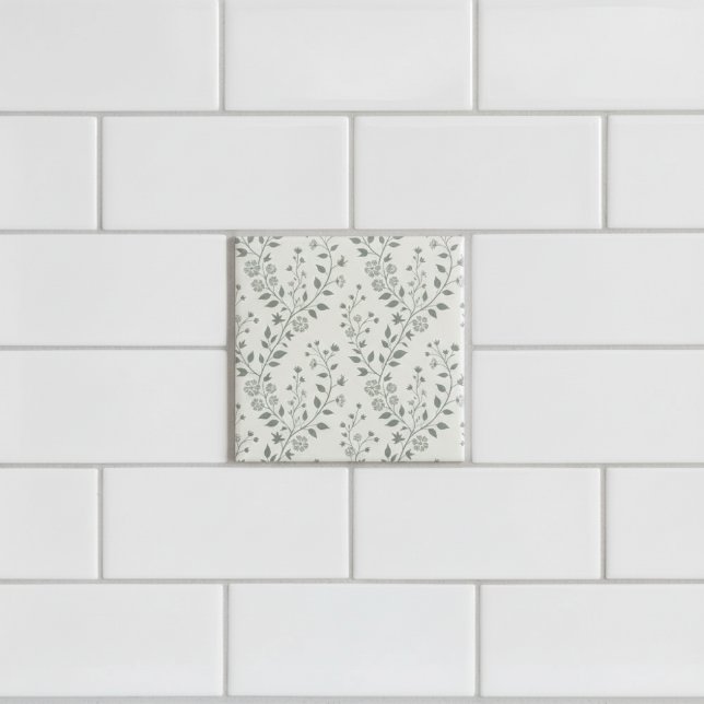 Elegant Sage Cream Minimalist Boho Floral Pattern Tile (Creator Uploaded)