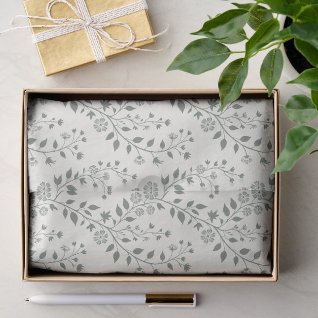 Elegant Sage Cream Minimalist Boho Floral Pattern Tissue Paper (Gift)