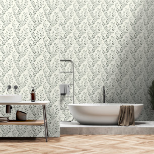 Elegant Sage Cream Minimalist Boho Floral Pattern Wallpaper