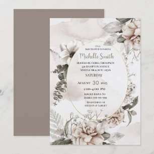 Elegant Sage Cream Watercolor Floral Baby Shower Invitation