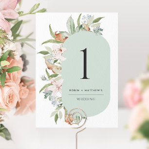 Elegant Sage, Earthy Blooms Wedding Table Number