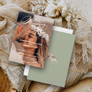 Elegant Sage Floral Boho The Wedding Of Photo Invitation
