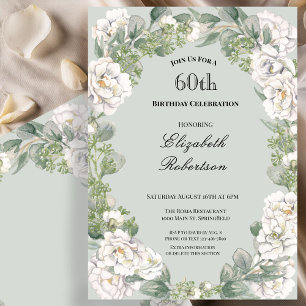 Elegant Sage Floral Border Women's 60th Birthday Invitation