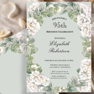 Elegant Sage Floral Border Women's 95th Birthday Invitation