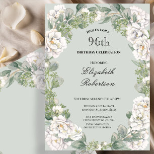 Elegant Sage Floral Border Women's 96th Birthday Invitation