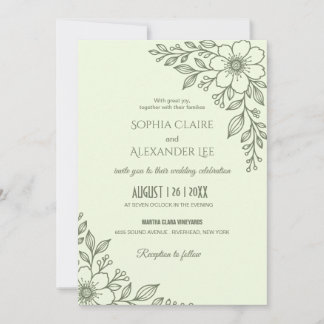 Elegant Sage Floral Corner Wedding Invitation