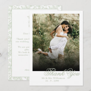 Elegant Sage Floral Crest Monogram Photo Wedding Thank You Card