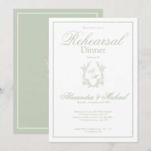 Elegant Sage Floral Crest Wedding Rehearsal Dinner Invitation