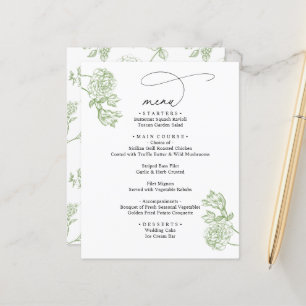 Elegant Sage Floral Modern Script Wedding Menu