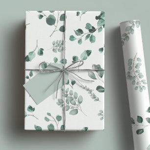 Elegant Sage & Forest Green Eucalyptus Watercolor Wrapping Paper