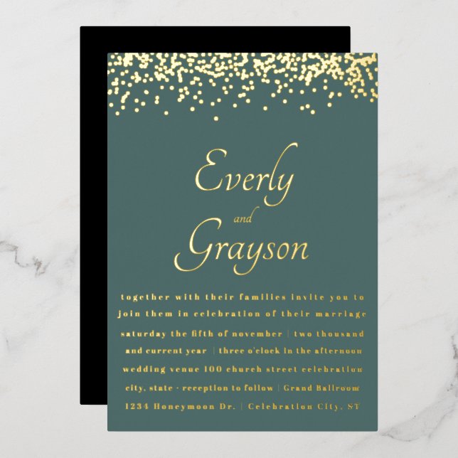 Elegant Sage Forest Green Gold Confetti Wedding    (Front/Back)
