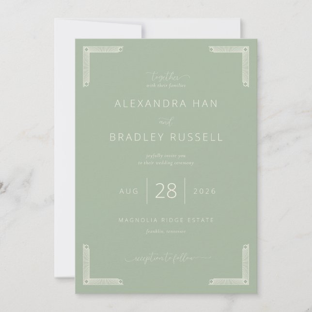 Elegant Sage Geometric Invitations (Front)