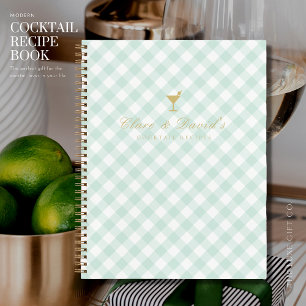 Elegant Sage Gingham Couples Blank Cocktail Recipe Notebook
