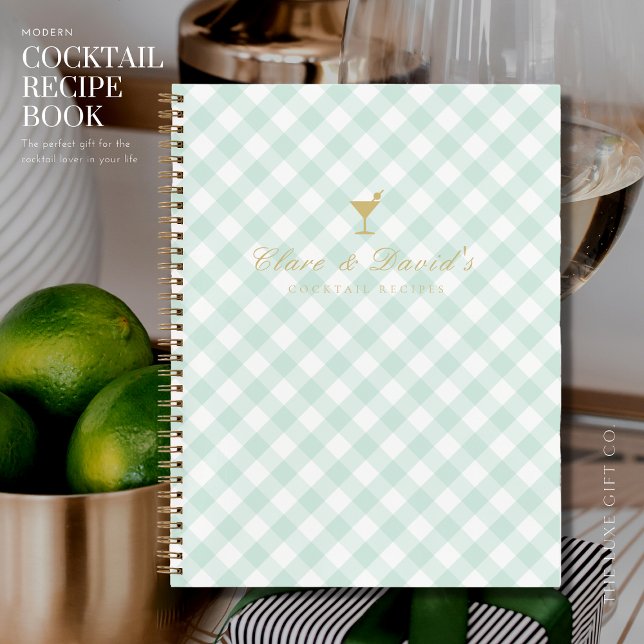 Elegant Sage Gingham Couples Blank Cocktail Recipe Notebook (Creator Uploaded)