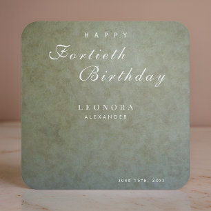 Elegant Sage Gold ANY Birthday Party Square Paper Coaster