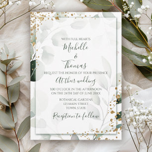 Elegant Sage Gold Eucalyptus Watercolor Greenery Invitation