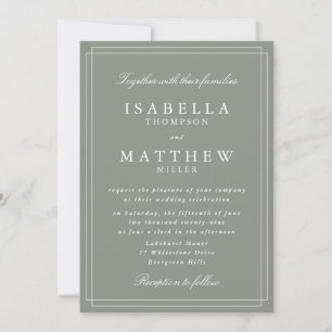 Elegant Sage Gray Framed Wedding Invitation