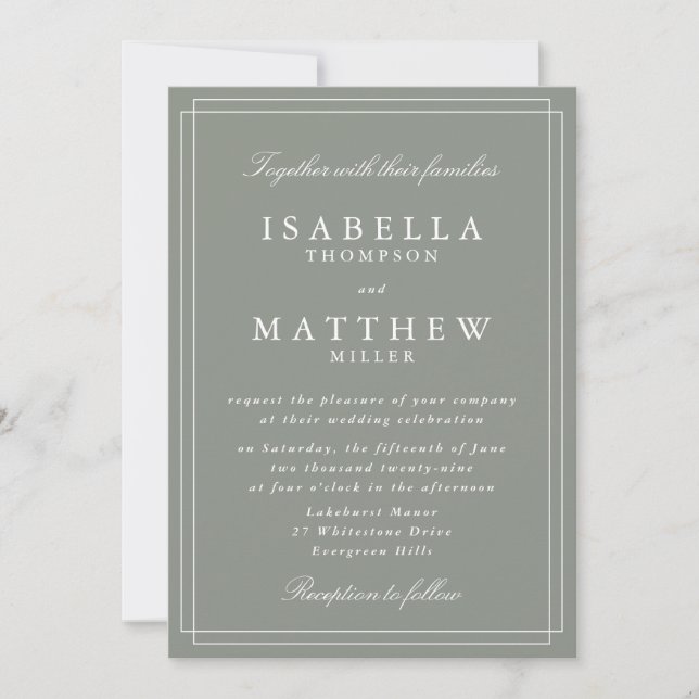 Elegant Sage Gray Framed Wedding Invitation (Front)