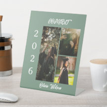 Elegant Sage Green 3-Photo Graduation