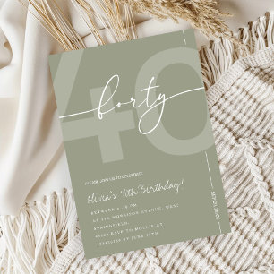 Elegant Sage Green 40th Birthday Party Invitation