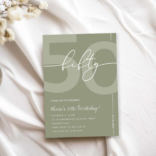 Elegant Sage Green 50th Birthday Party Invitation